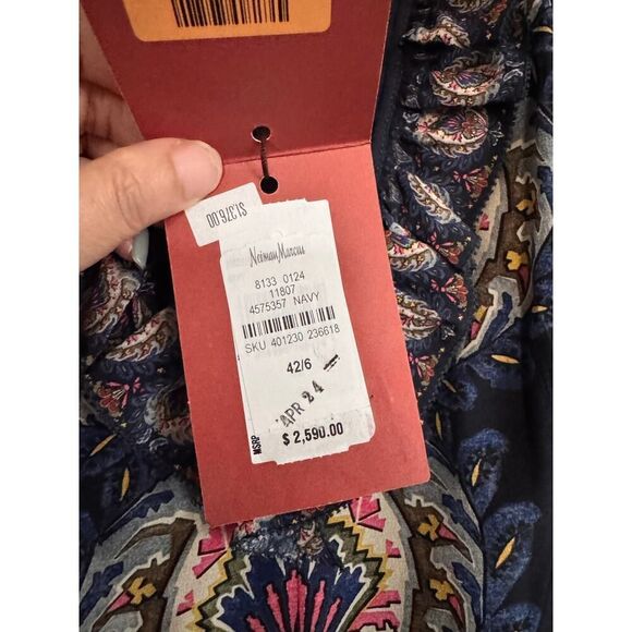 Etro Plunging Engineer Border-Print Ruffle Cady Midi Dress IT42/US6 - Picture 11 of 14